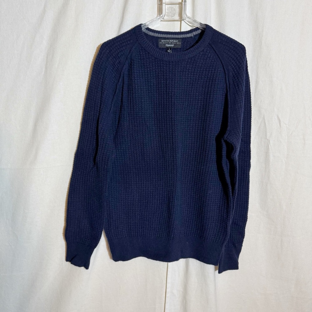 Banana Republic Navy Crewneck Sweater Wool Blend Blue New NWOT